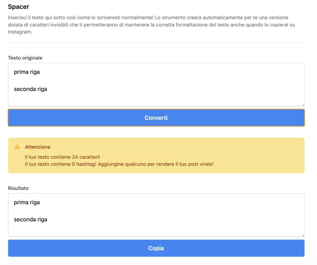 Carattere invisibile – sistemiamo la descrizione delle foto su Instagram