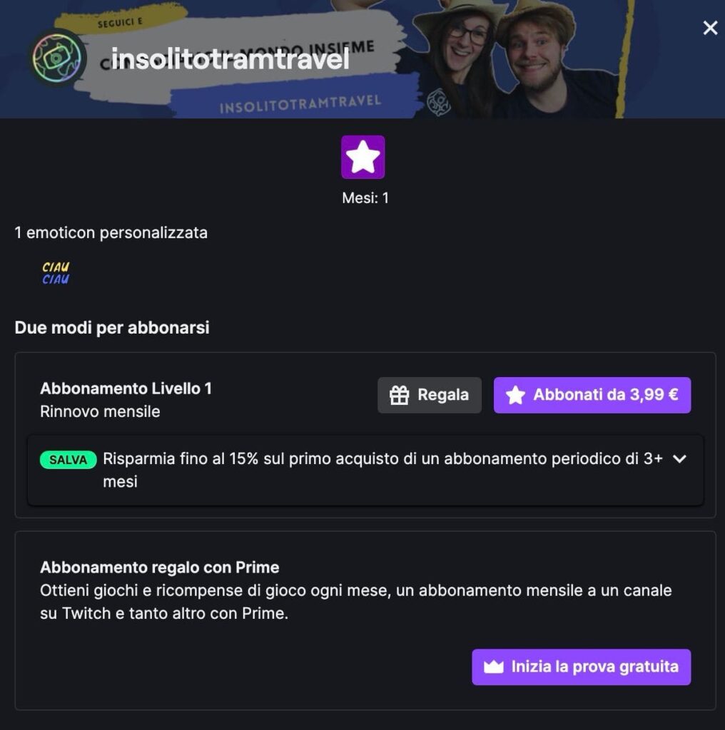schermata abbonamenti twitch